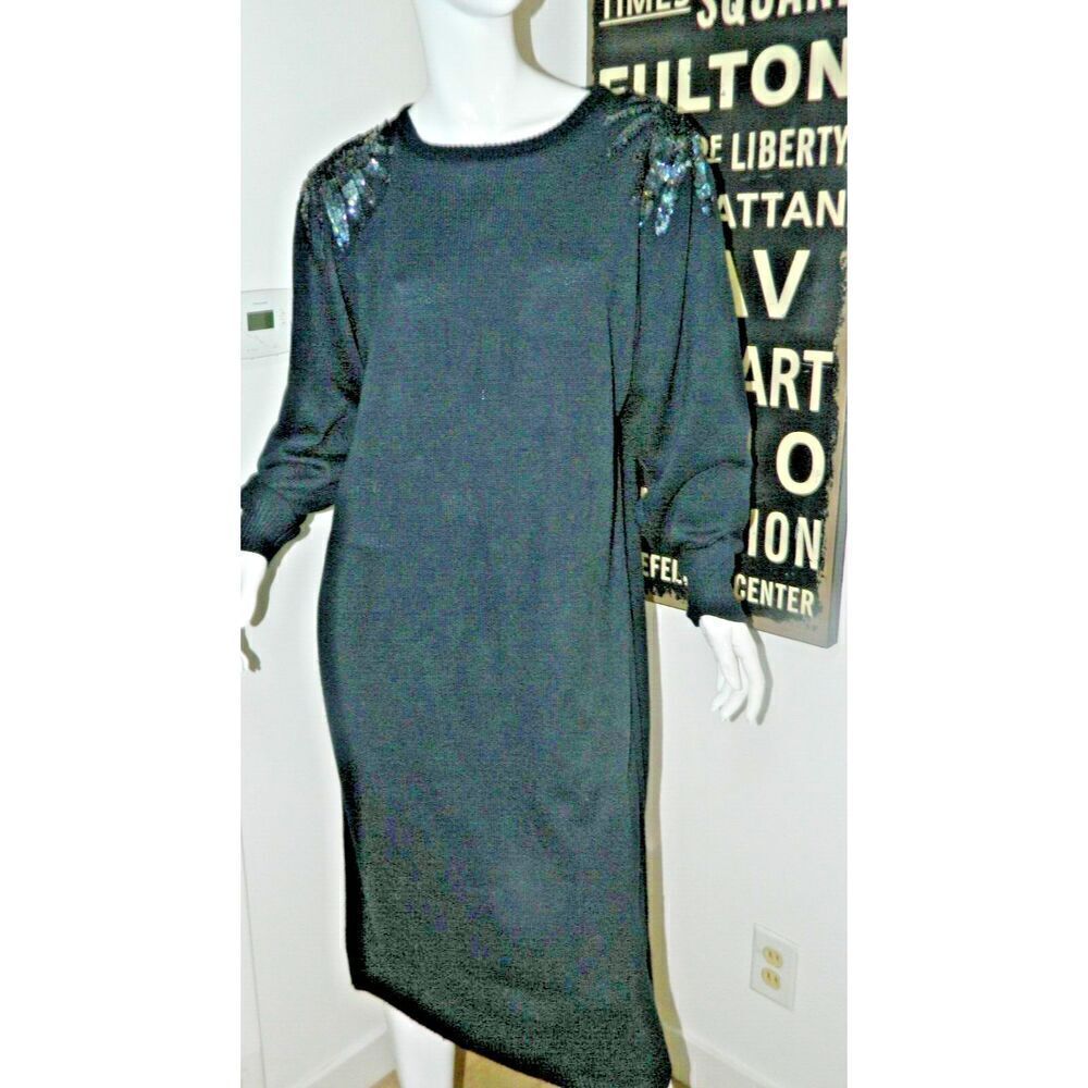 Plain Jane Sweet Baby Jane Vintage Sweater Dress Size Large Iridescent Sequins‎